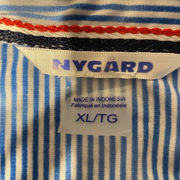 U  Nygard blue stripe 3/4 roll sleeve button in front stretch reg  size top XL - Picture 4 of 4